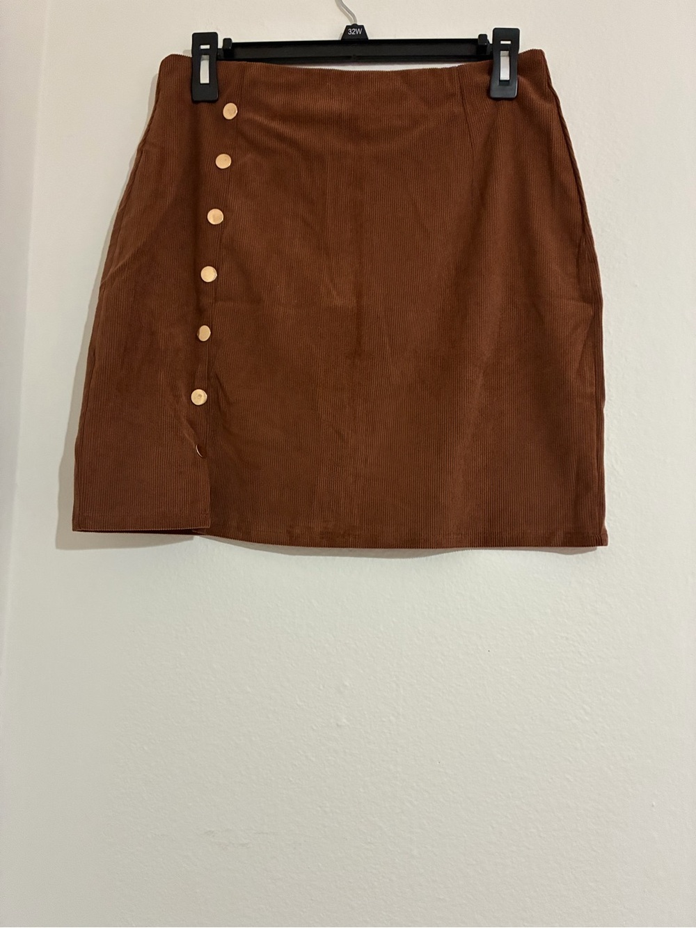 Brown Corduroy Button-Accent Mini Skirt